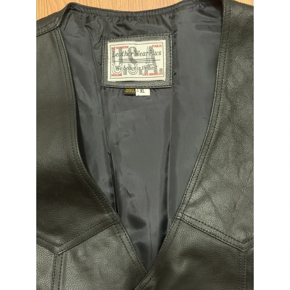 Leather Wear Plus Mens Extra Large Leather Motorcycle Vest Side Lace Snap Front